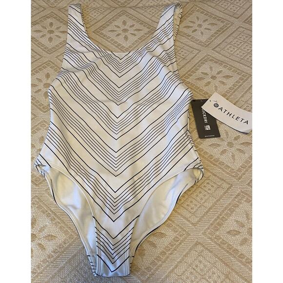 NWT Athleta Chevron Blk White Quick Dri High Leg UPF 50+ MISSING BRA One Piece - Picture 2 of 10